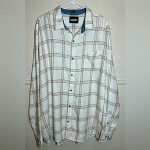 Alesbury Cream & Tan Plaid Button-Up Flannel Shirt Size XXL Tall